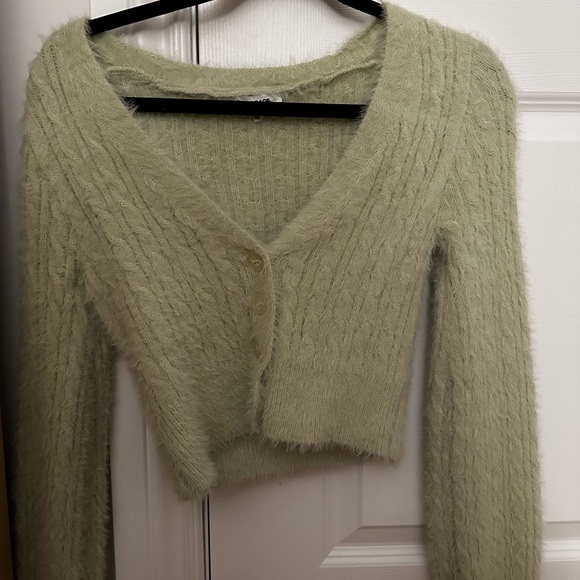 Green fuzzy/soft cardigan from garage. Only worn a few times. Great condition - Picture 1 of 3